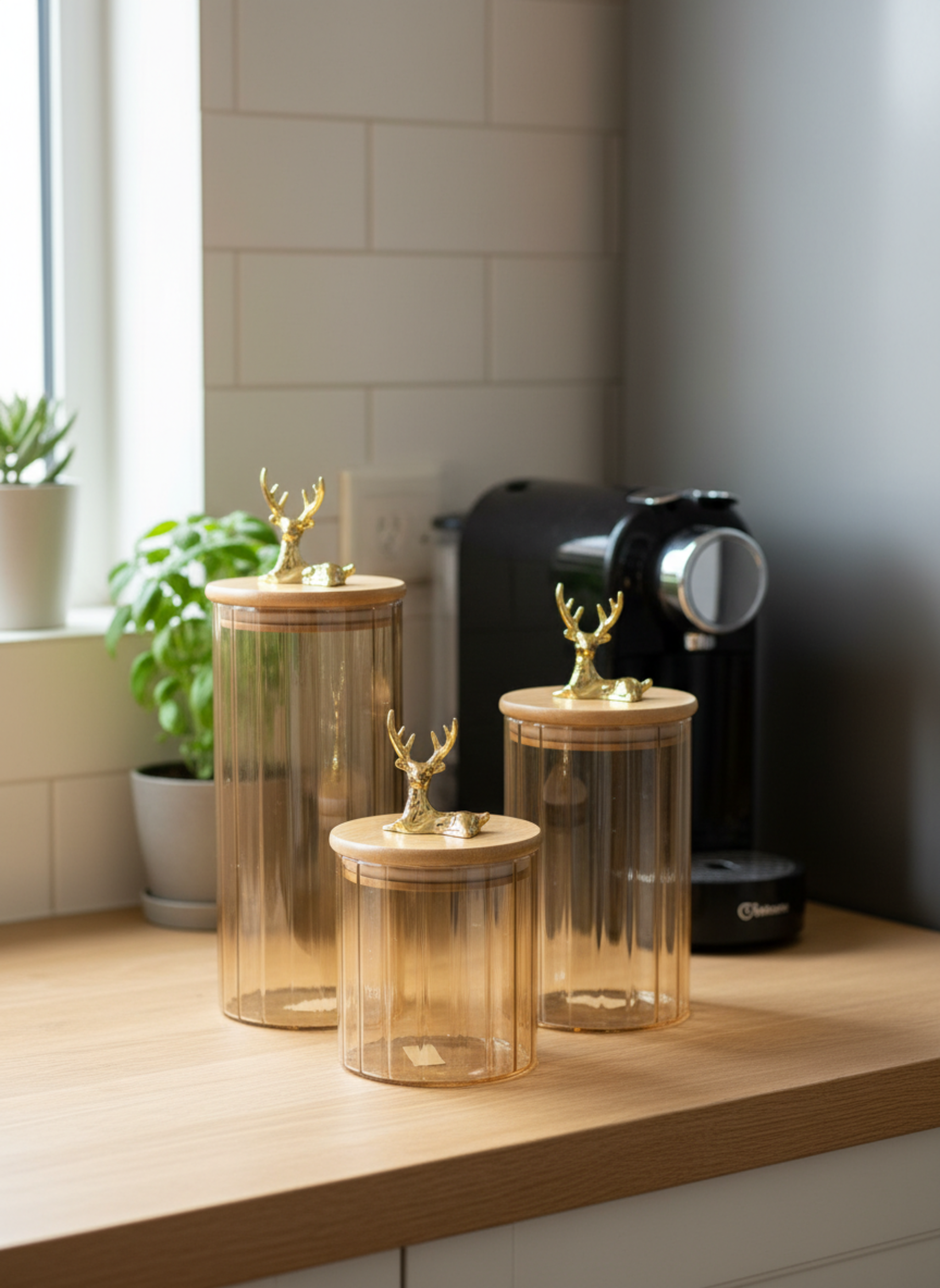 Deer Glass Jars Set - 3 Pcs
