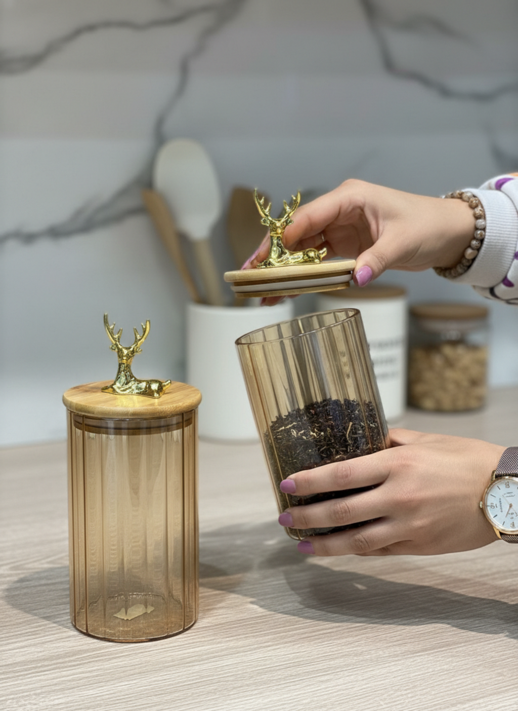 Deer Glass Jars Set - 3 Pcs