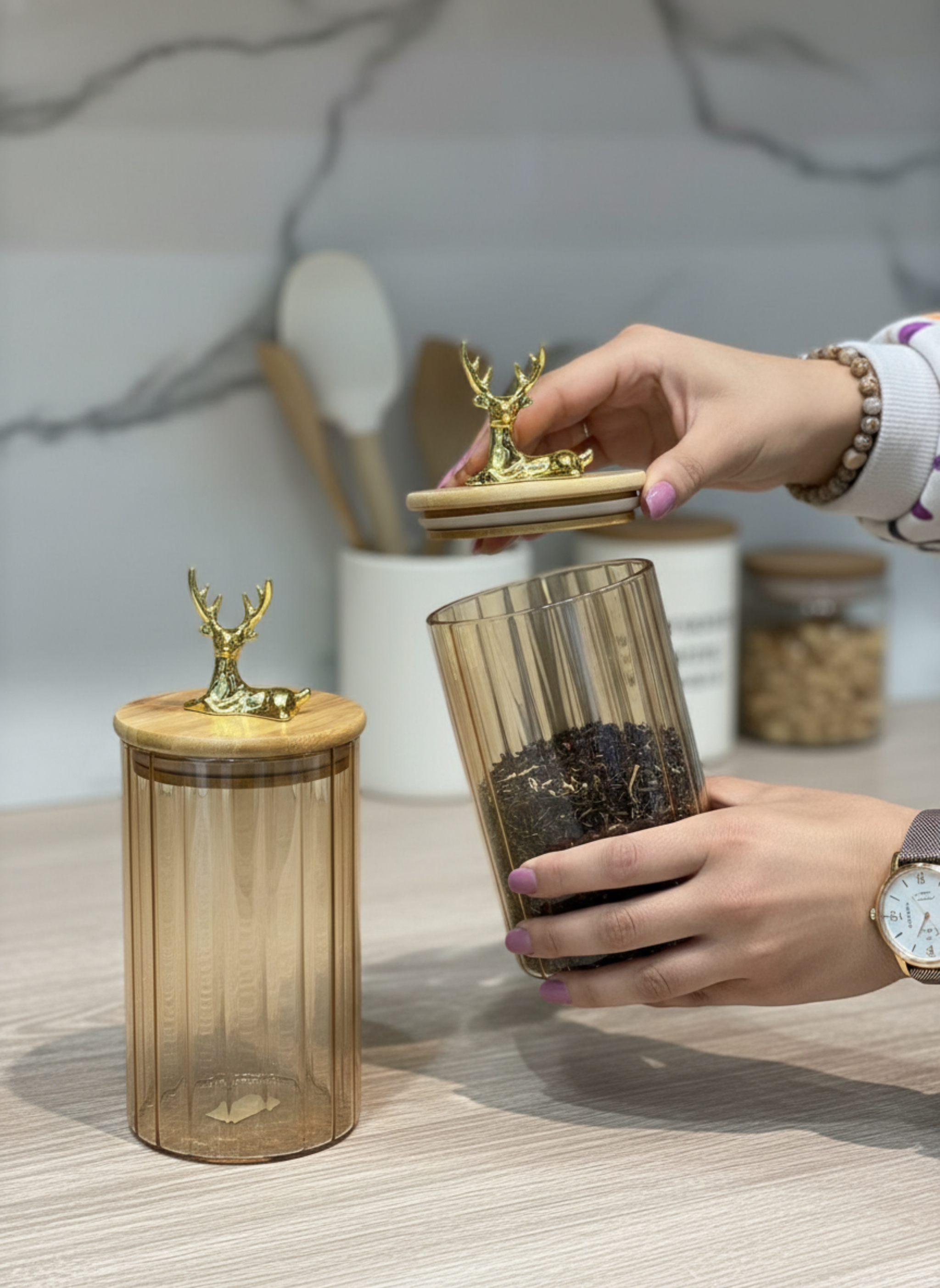 Deer Glass Jars Set - 3 Pcs