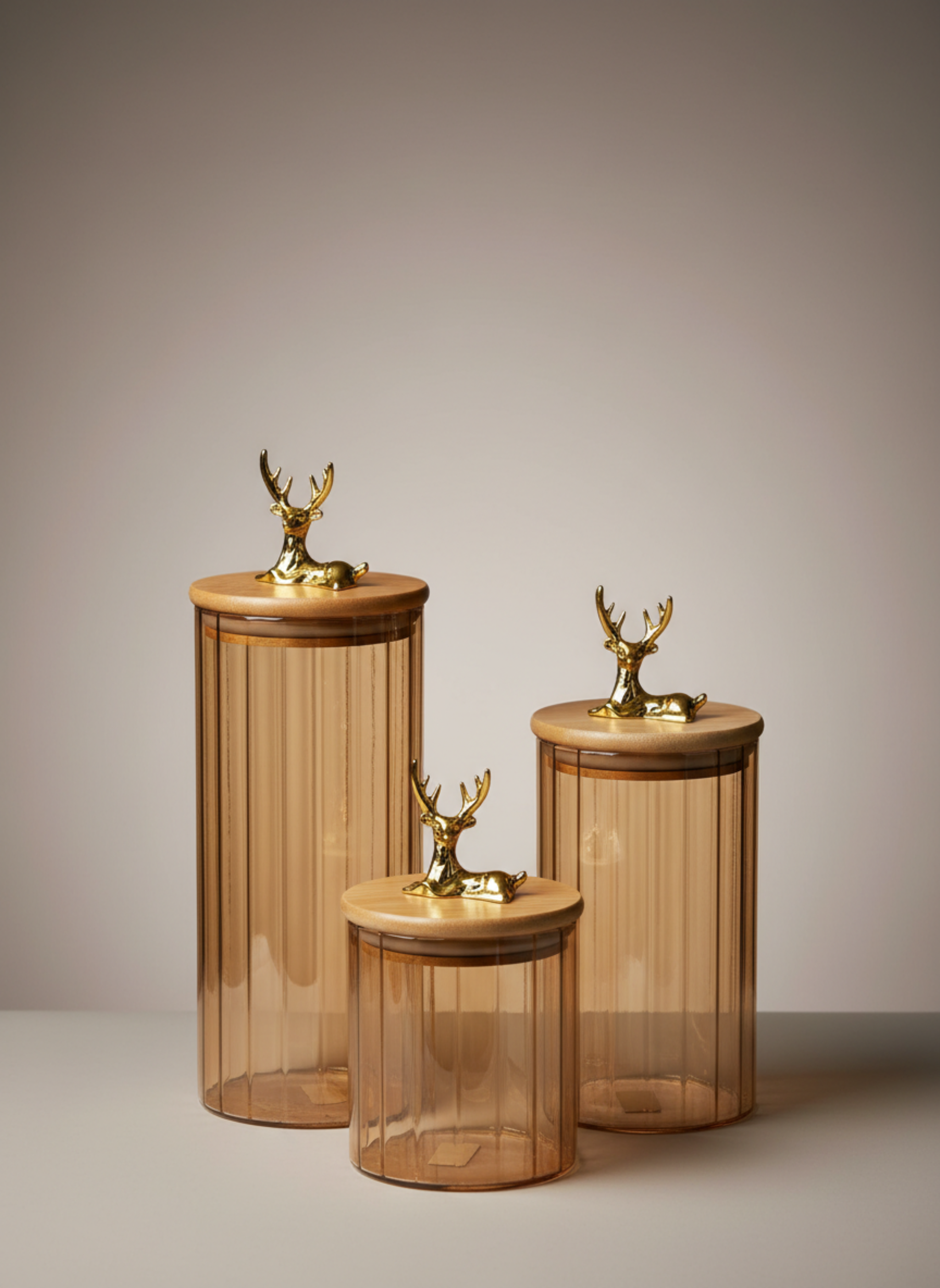 Deer Glass Jars Set - 3 Pcs