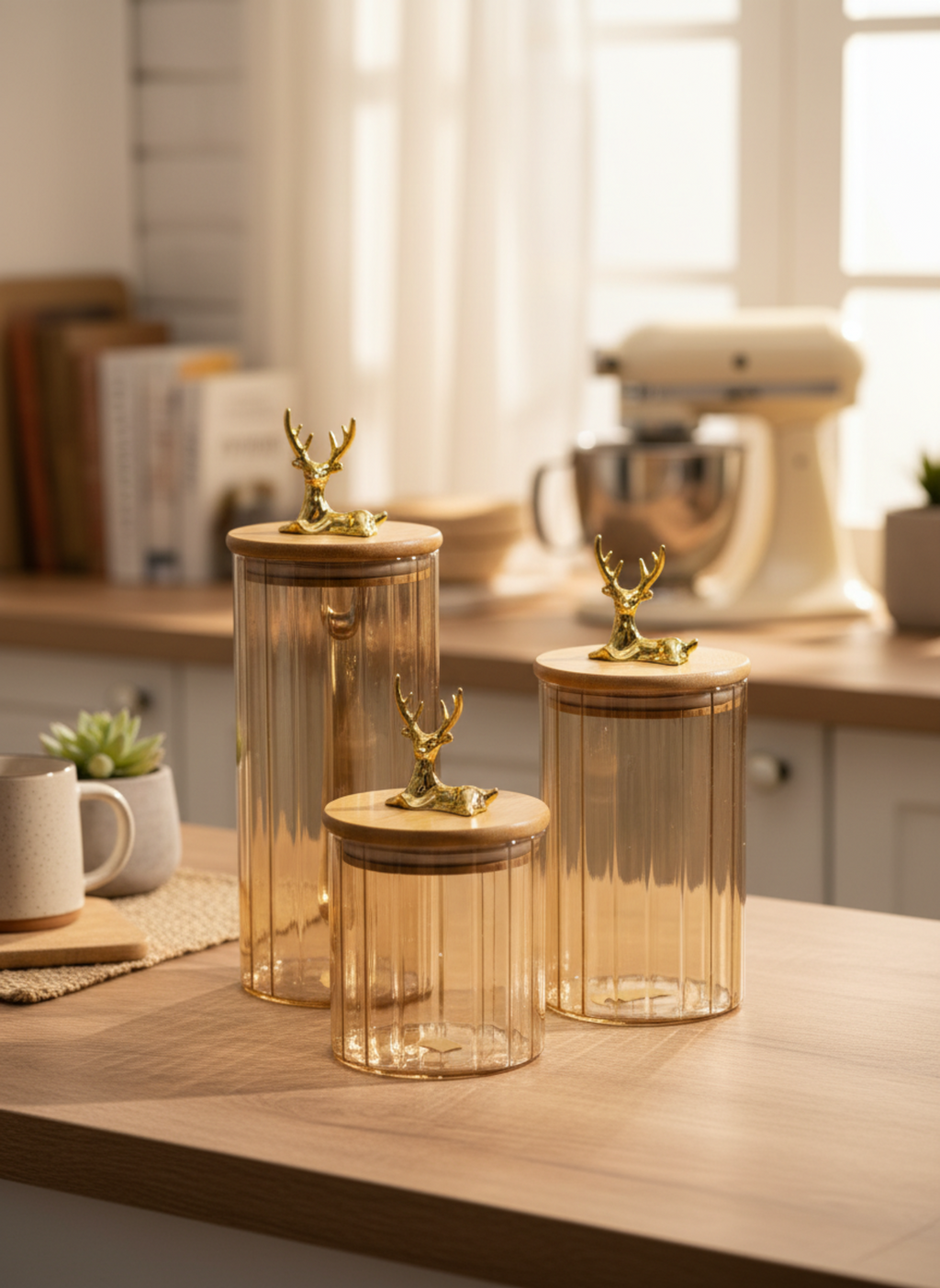 Deer Glass Jars Set - 3 Pcs
