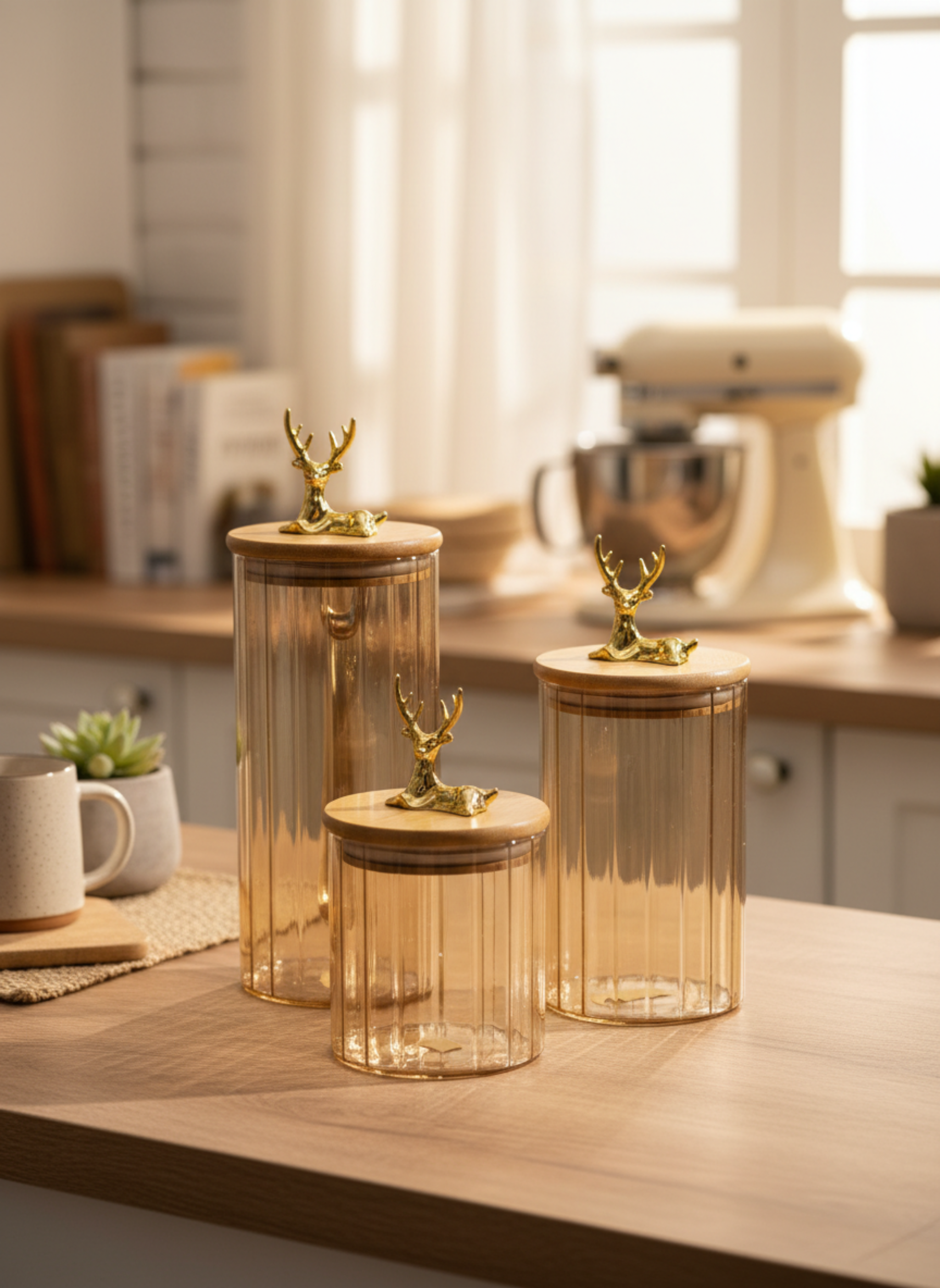 Deer Glass Jars Set - 3 Pcs