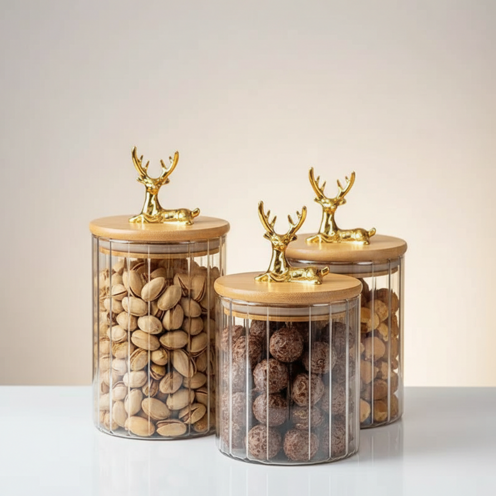 Deer Glass Jars Set - 3 Pcs
