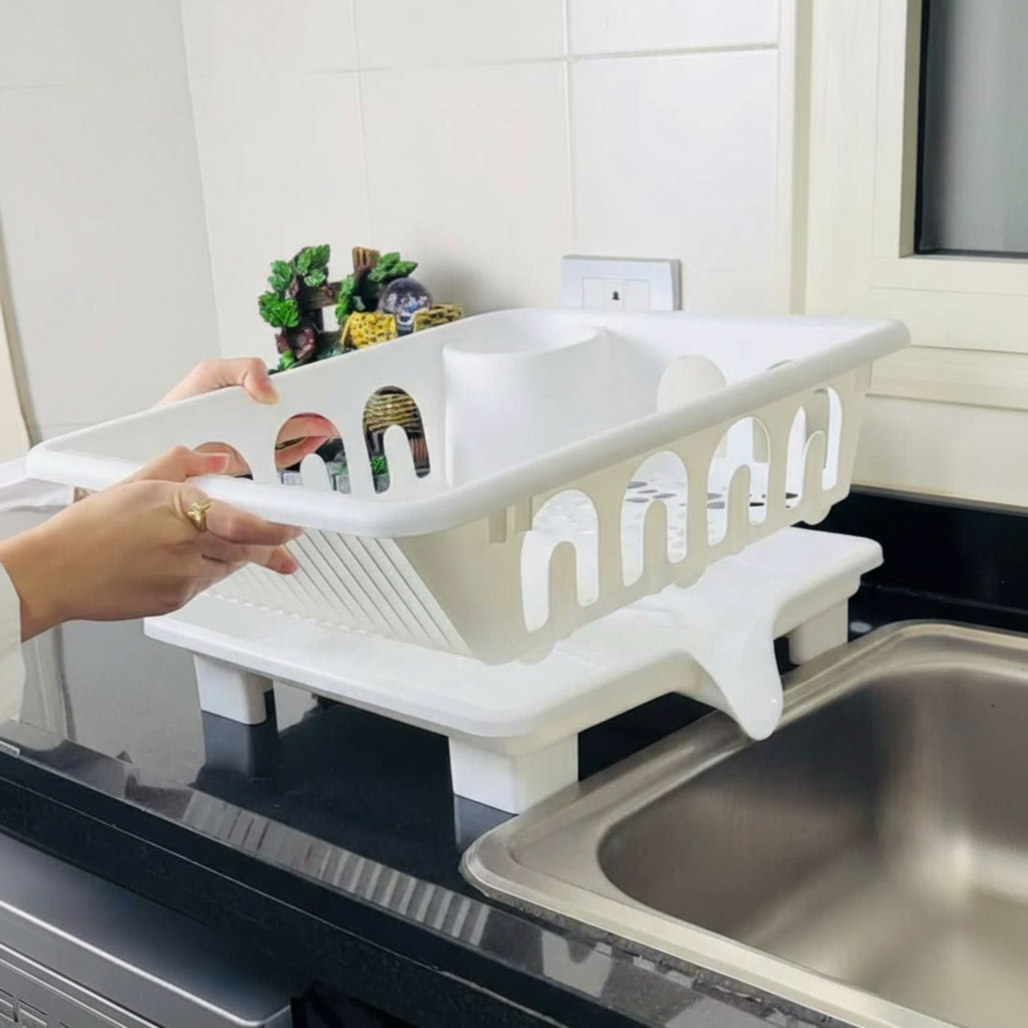 Dish Drying Rack with Drain Spout