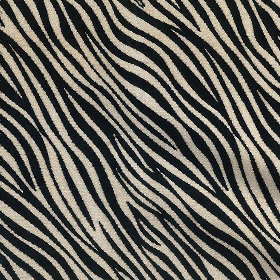 Zebra patterned cushion fabric with black and beige stripes